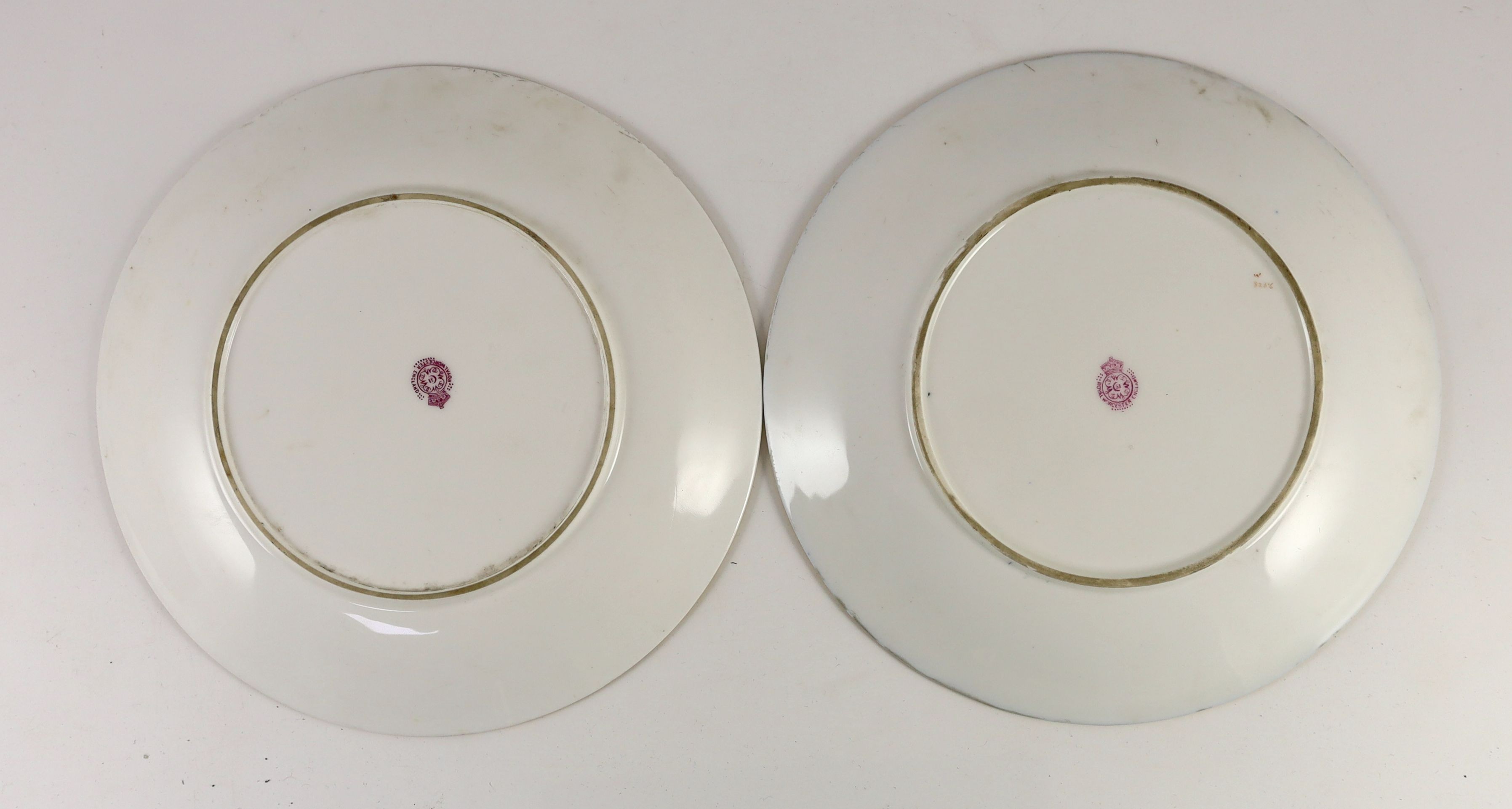 Two Royal Worcester Stinton painted ‘cattle at dusk’ plates, c.1912, 23 cm diameter